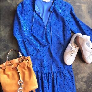 Vibrant Blue Short Eyelet Dress- Karina Grimaldi